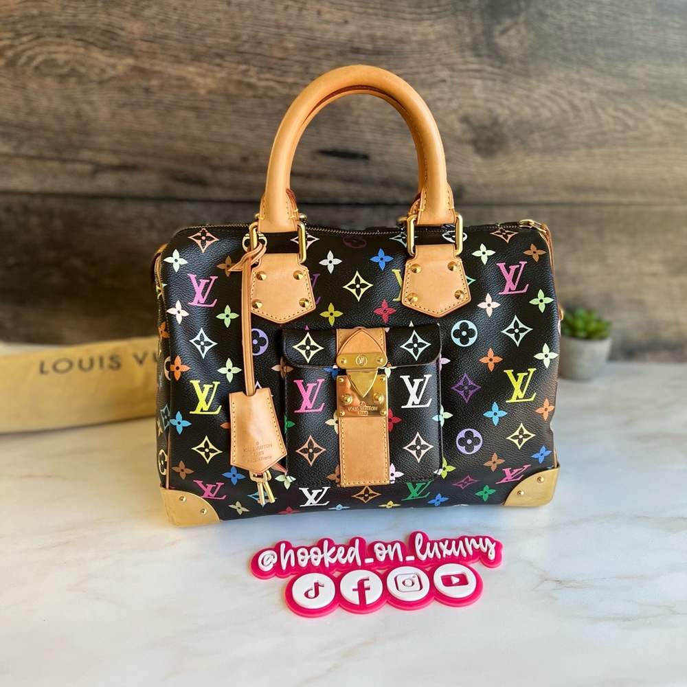 SOLD XPOSTED Louis Vuitton Takashi Murakami Black Multicolor Monogram Speedy 30